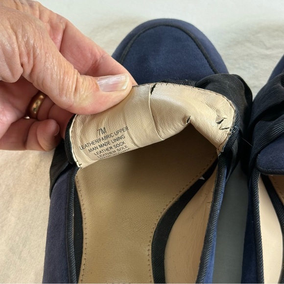 ANTONIO MELANI Dark Blue Suede Loafers with Black Bow Women’s Size 7 - Picture 6 of 11